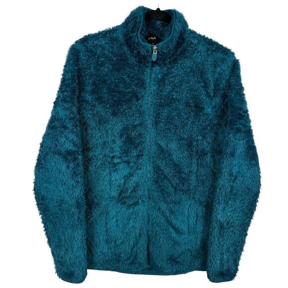 FILA Sport Womens Aqua Blue Fleece Zip Jumper Size XL - Picture 1 of 6